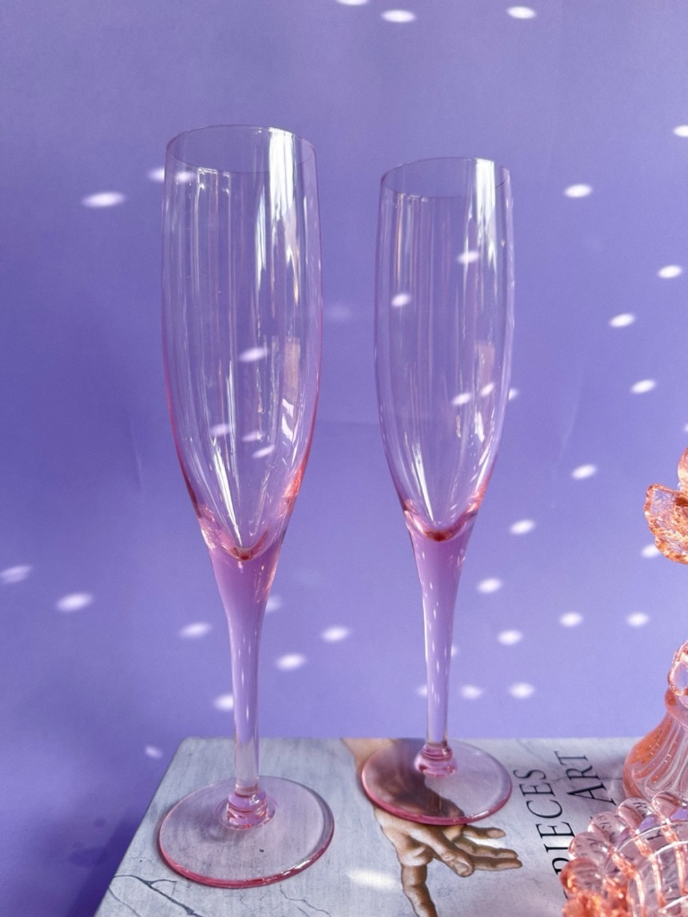 Pink Glass Champagne Flutes - Set of 2